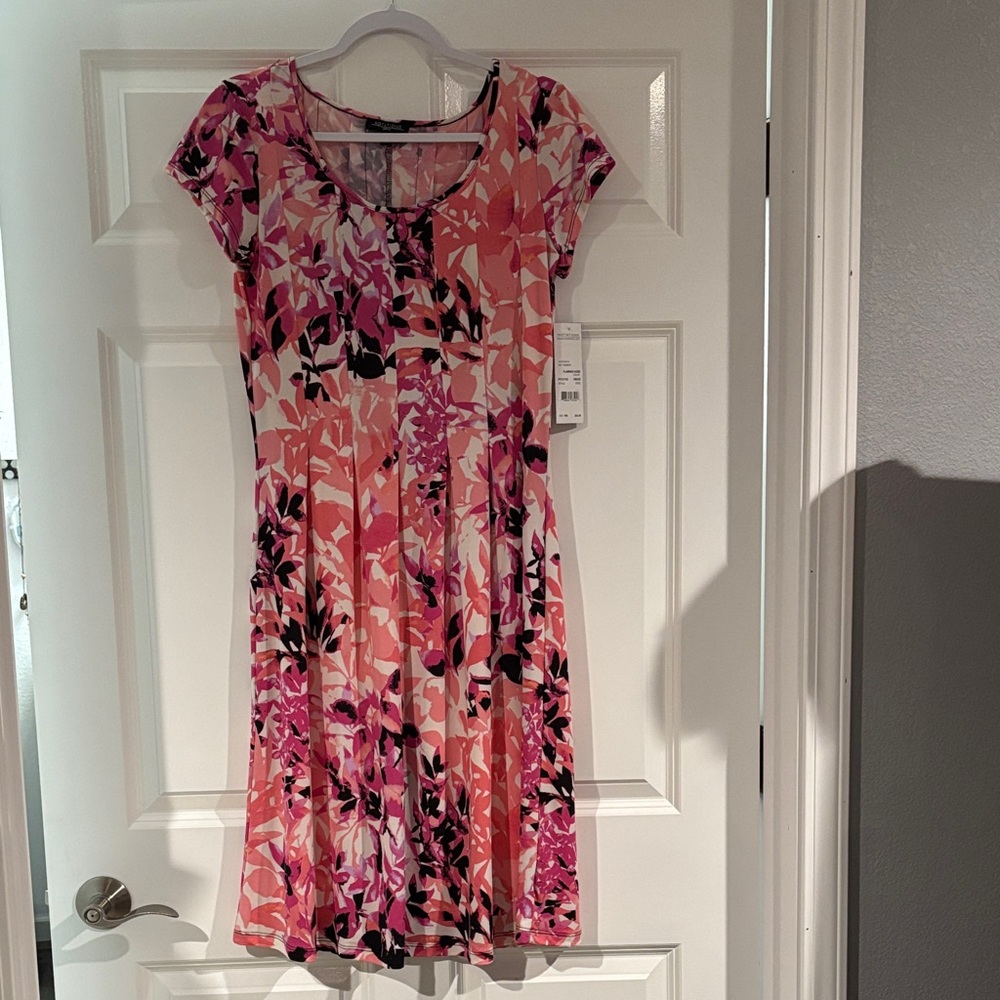 Notations Pink and Black Floral Midi Dress